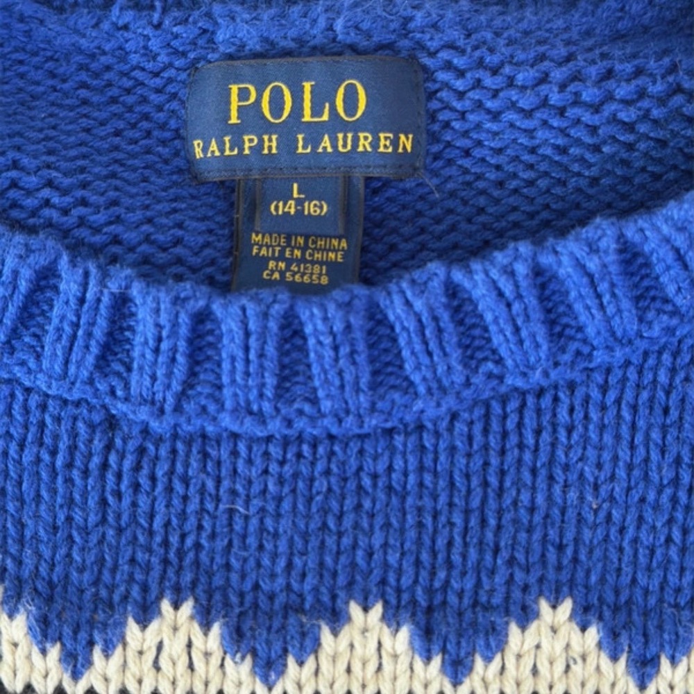 Polo Ralph Lauren Sweater Kids L (14-16) Fair Isle Cotton Knit Pullover - Picture 2 of 5